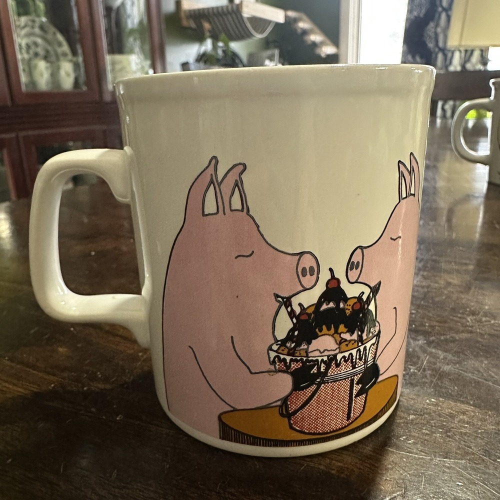 Kiln Craft Pigs Eating Ice Cream Sundae Funny Coffee Mug Cup English Ironstone‎